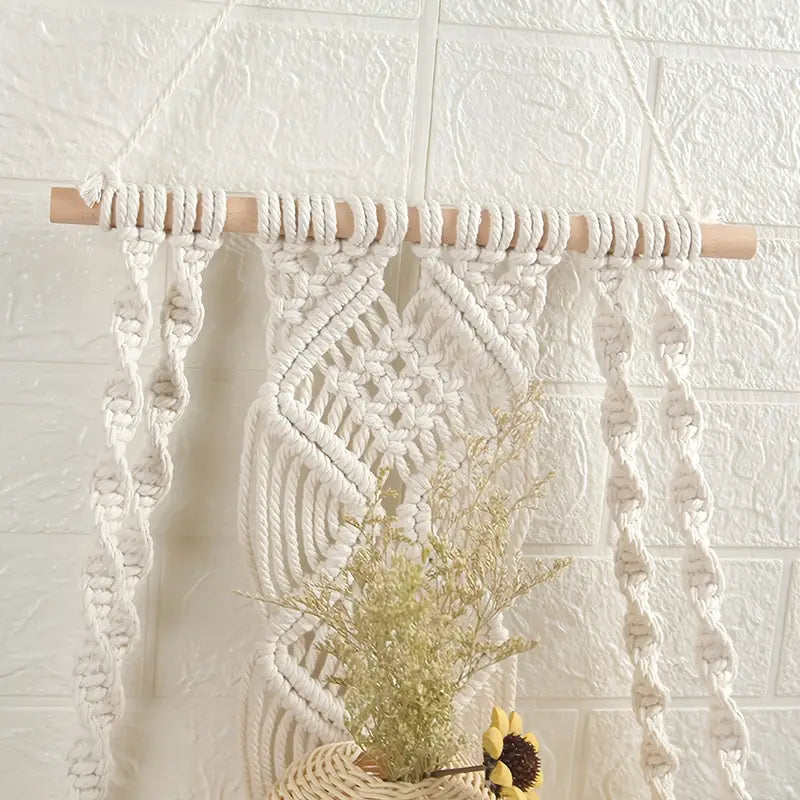 Estante Flotante Boho de Madera con Macramé