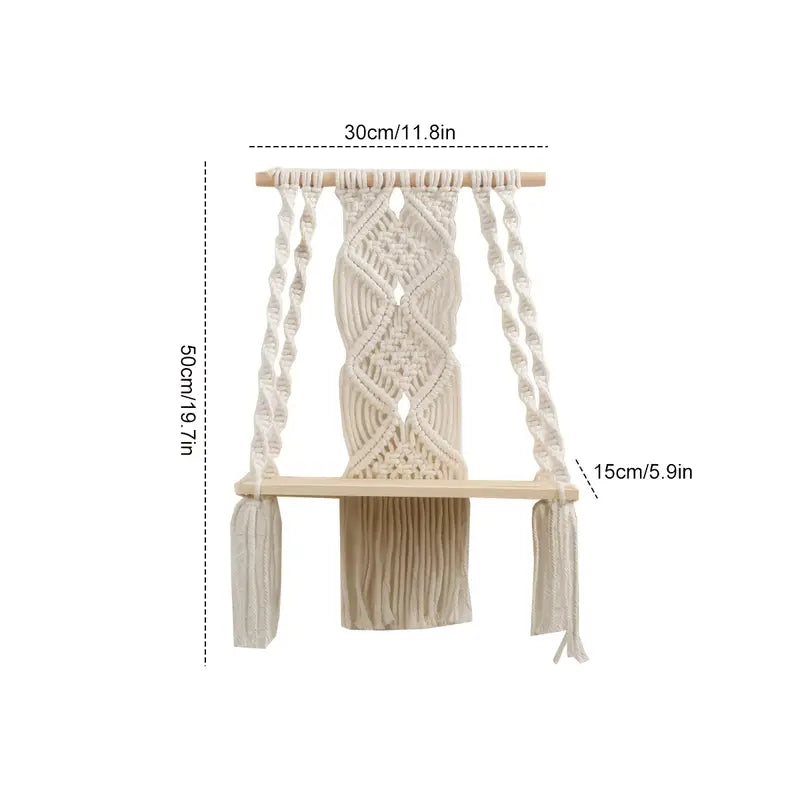 Estante Flotante Boho de Madera con Macramé