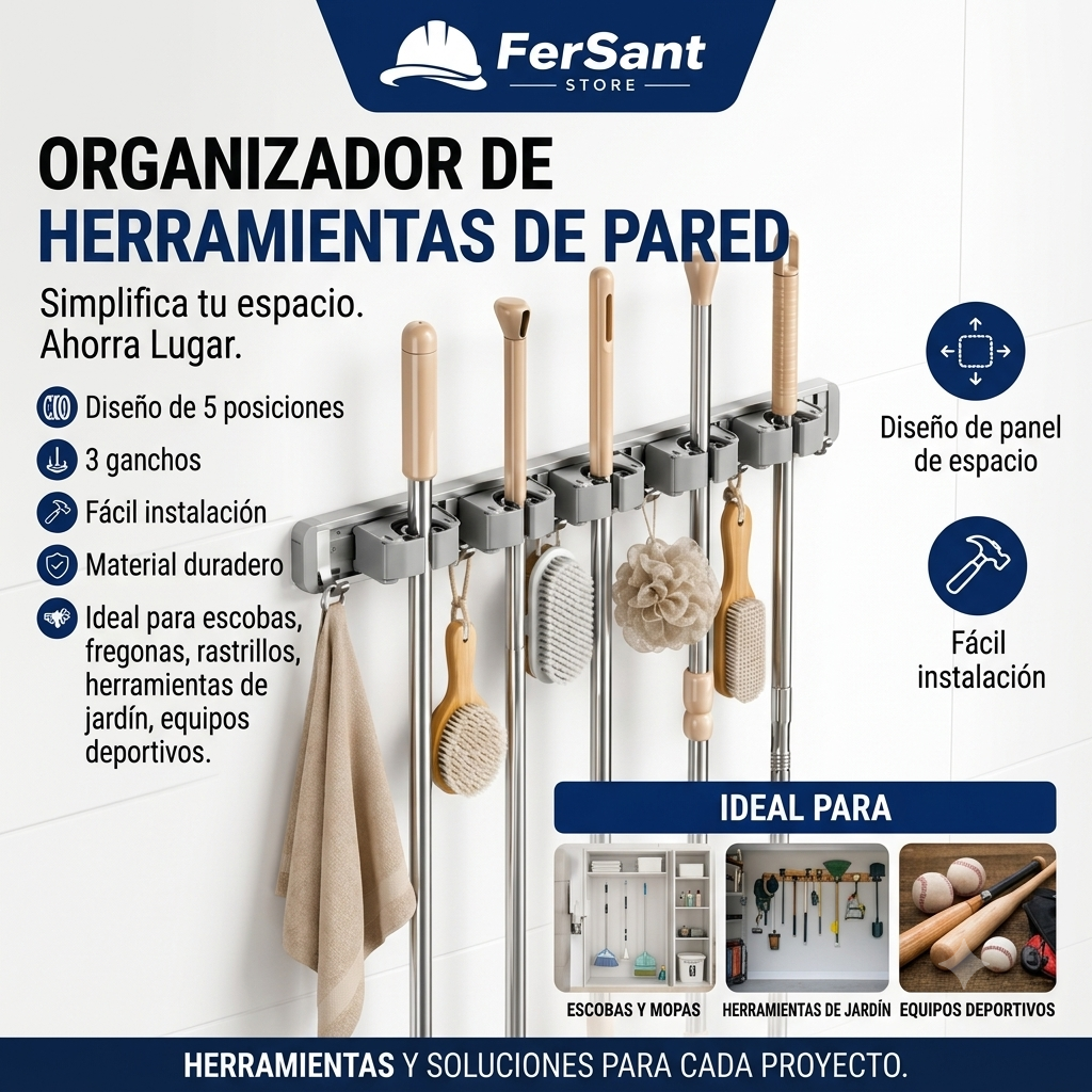 Organizador de Escobas, Cepillos y Toallas Multifuncional