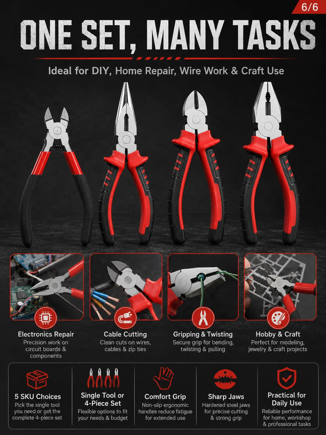 Alicate Multifuncional Profesional de 6" para Electricidad