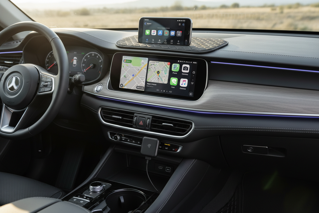 Adaptador CarPlay Inalámbrico en uso dentro del vehículo